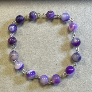 Handmade natural stone wire-wrap bracelet with round gemstone beads and silver wire links by Alexis Home Goods