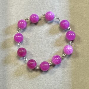 Handmade hot pink tourmaline wire bracelet with polished natural gemstone beads and silver lobster clasp