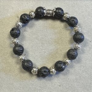 Black Lava Stone Bracelet with Tibetan Silver Bead
