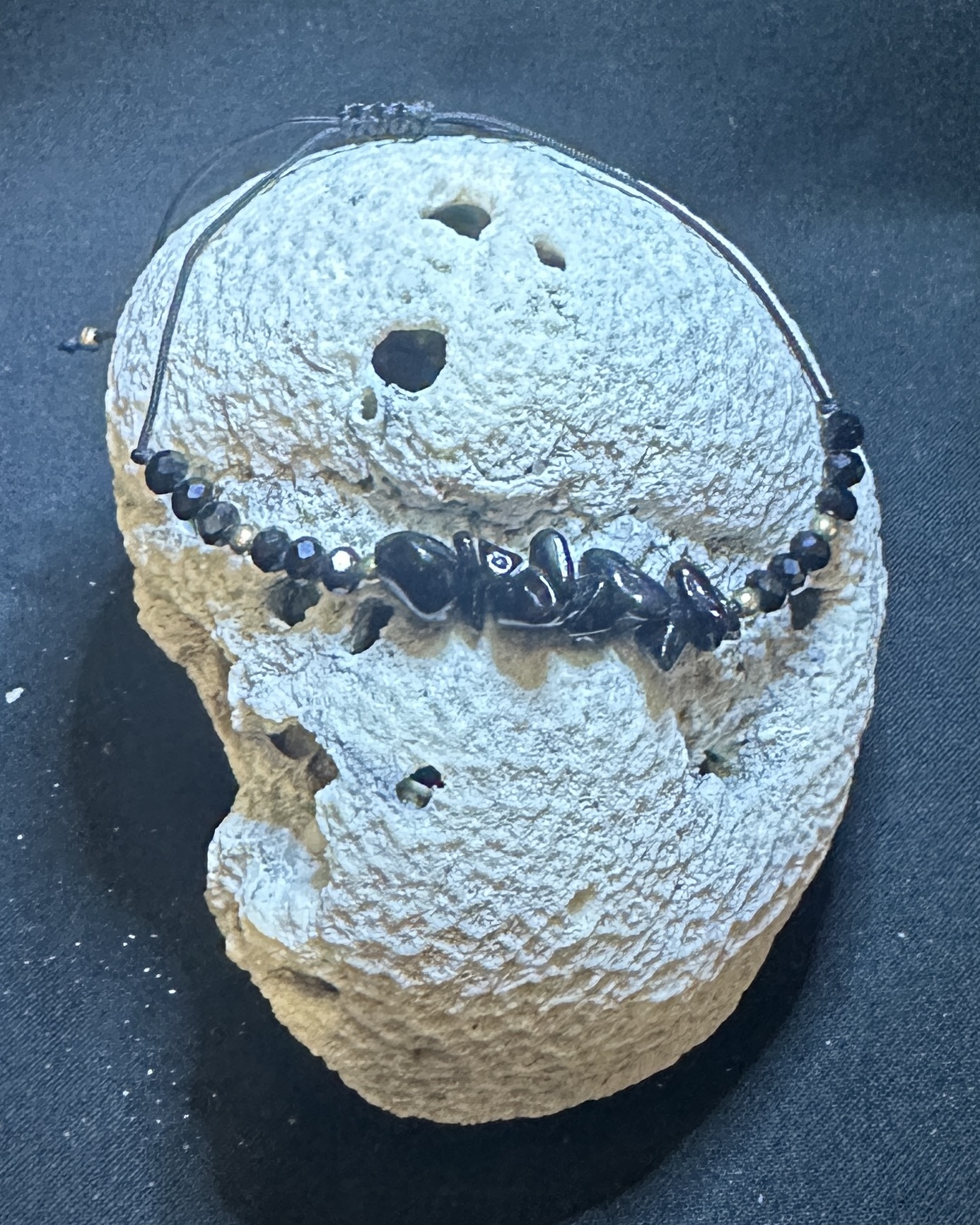 Black obsidian adjustable string bracelet anklet with natural black gemstone chips