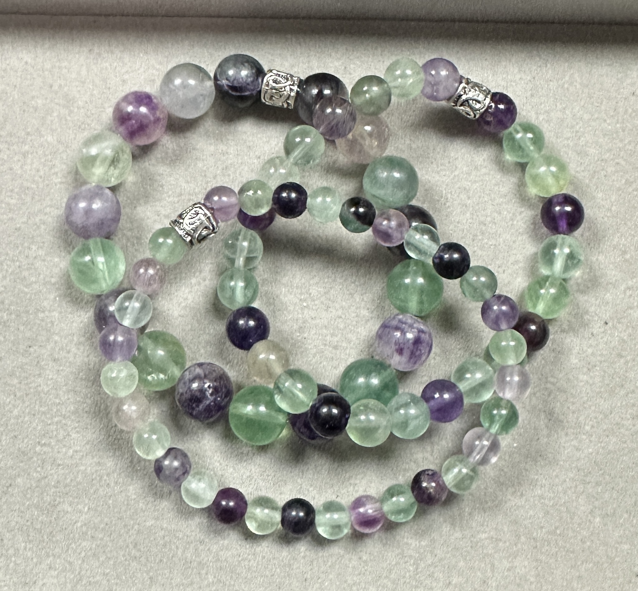 Purple and Green Flourite Triple Stack Bracelets (3)
