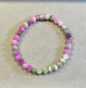 Handmade 6mm pink tourmaline and Persian jade bracelet with polished natural gemstone beads