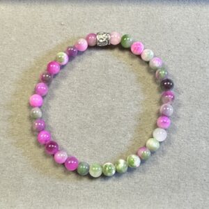Handmade 6mm pink tourmaline and Persian jade bracelet with polished natural gemstone beads