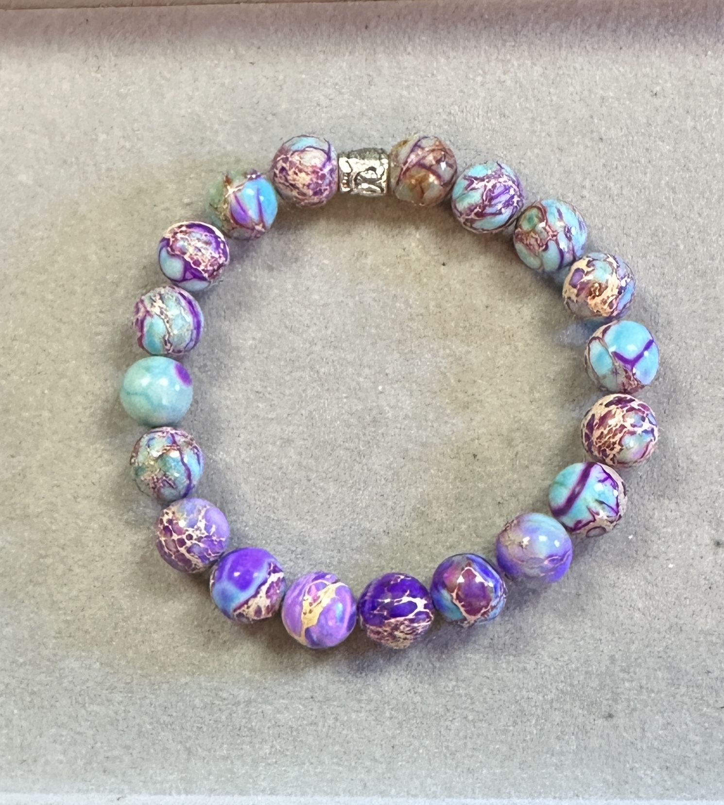Handmade 10mm imperial sea sediment jasper bracelet with marbled natural gemstone beads