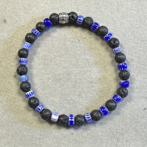 Black Lava Stone with Blue Glass Bead Bracelet – 6mm