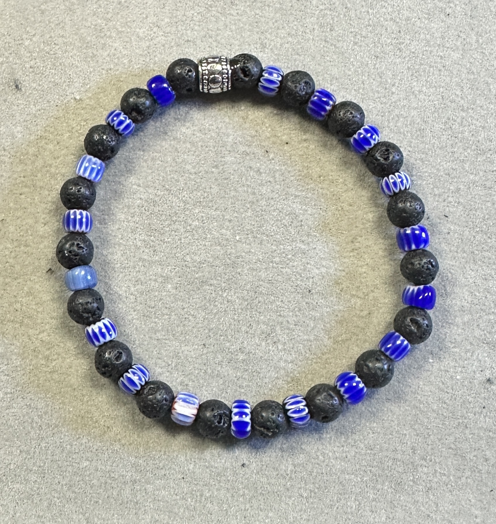 Black Lava Stone with Blue Glass Bead Bracelet – 6mm