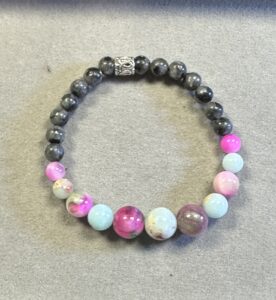 Handmade pink Persian jade bracelet with royal blue sea sediment jasper and black labradorite natural gemstone beads
