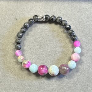Handmade pink Persian jade bracelet with royal blue sea sediment jasper and black labradorite natural gemstone beads