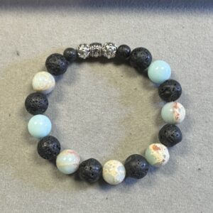 Handmade black lava stone and royal blue sea sediment jasper bracelet with natural matte and polished gemstone beads