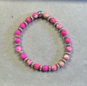 Handmade pink sea sediment jasper bracelet with Tibetan silver spacer and marbled natural gemstone beads