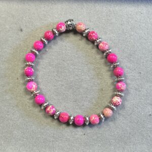 Handmade pink sea sediment jasper bracelet with Tibetan silver spacer and marbled natural gemstone beads
