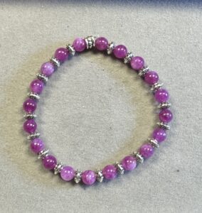 Handmade 8mm pink tourmaline bracelet with Tibetan silver spacer and polished natural gemstone beads