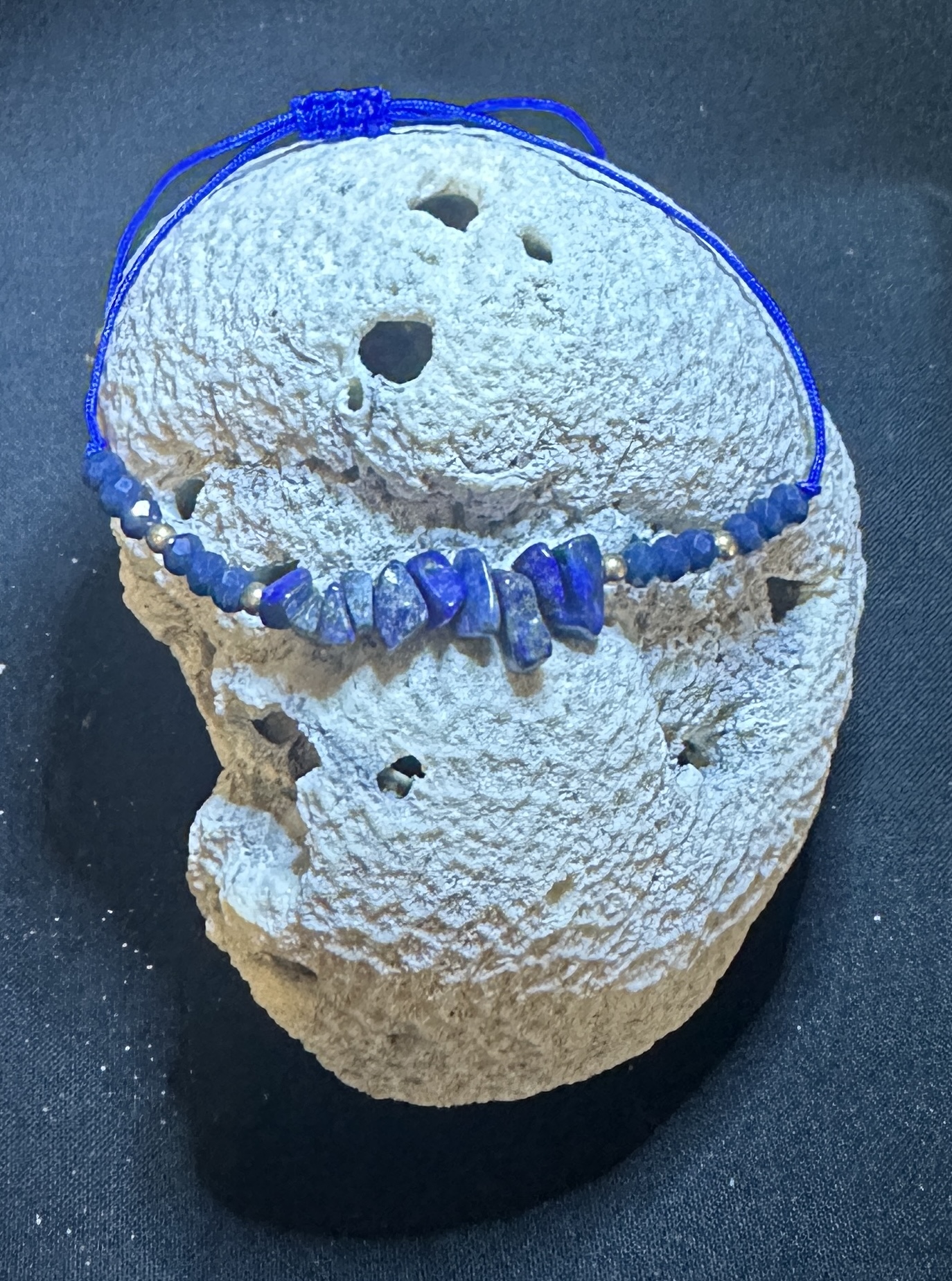 Lapis lazuli adjustable string bracelet anklet with natural deep blue gemstone chips