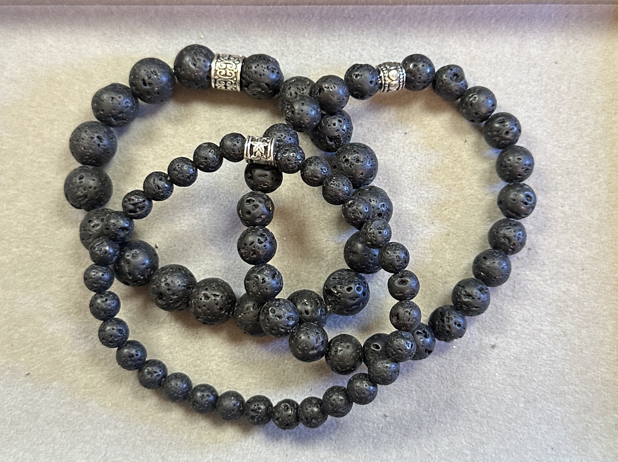 Lava Stone Black Triple Stack Bracelets (3)