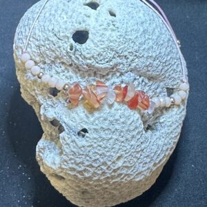 Striped agate adjustable string bracelet anklet with natural banded gemstone chips