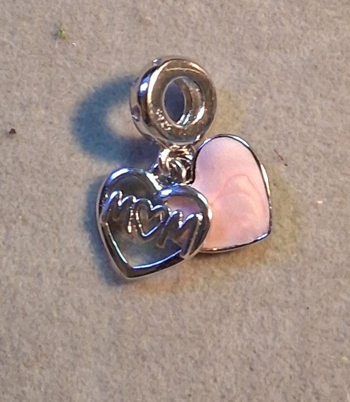 mom heart charm sterling silver bracelet with clasp and snake chain design